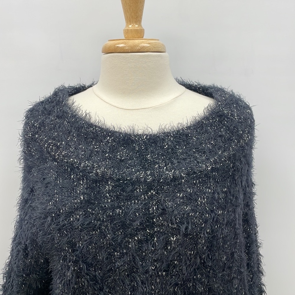 Express Chunky Eyelash Knit Boatneck Slouchy Sweater Cozy Business Black Small - Picture 2 of 9